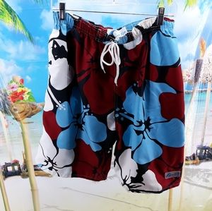 Ocean Blue MEN'S Swim Trunks Hawaiian Flowers